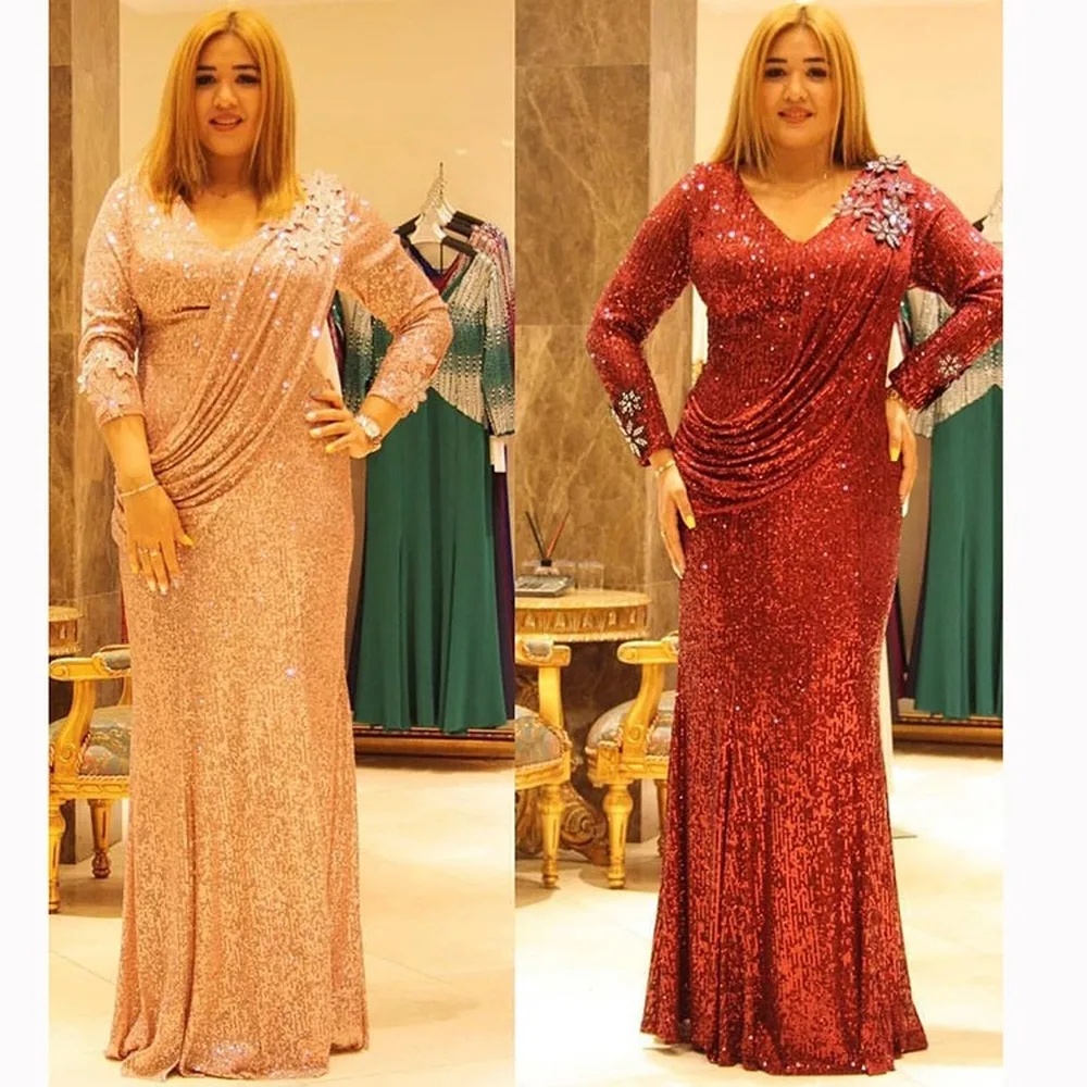 

Lugentolo Sequins Party Dress Women Plus Size High Elastic V-Neck Empire Sheath Solid Long Sleeve Office Sexy Womens Maxi Dress