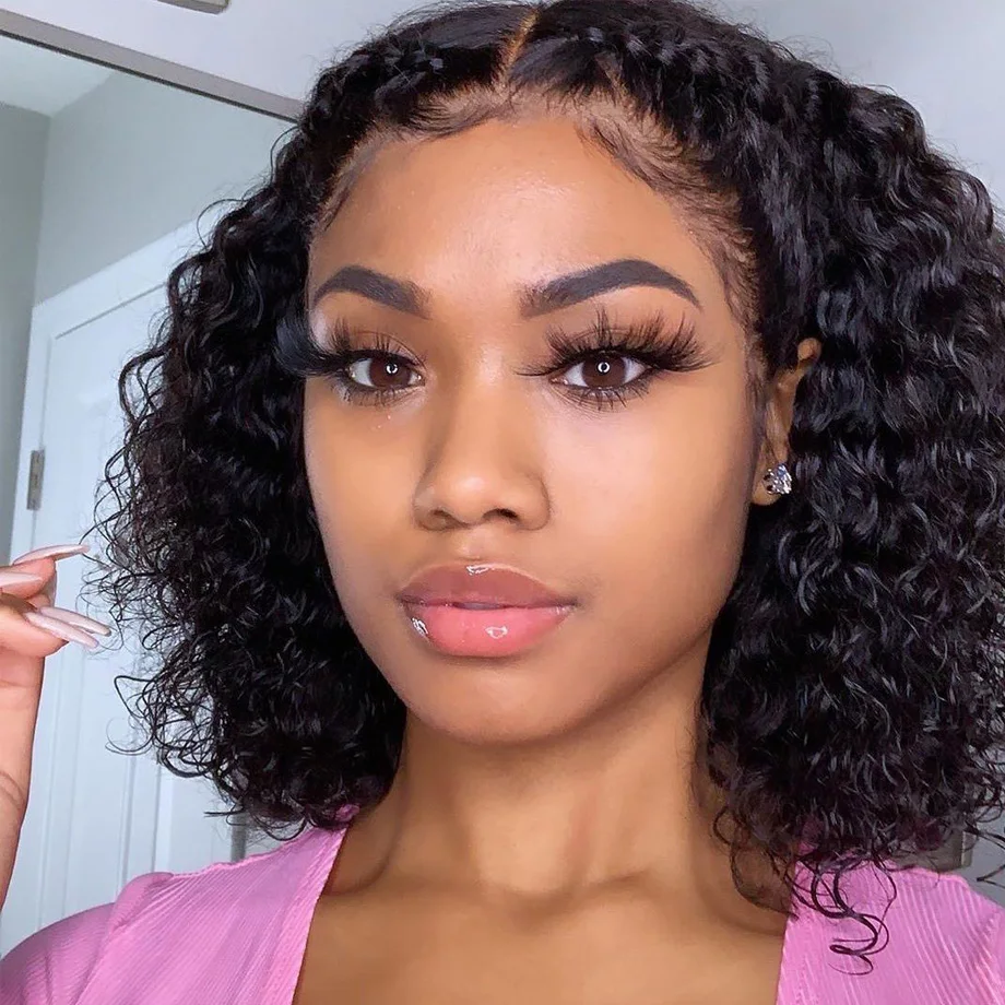 Кудрявые короткие Bob13×6 кружевные передние человеческие волосы парики