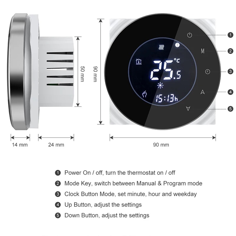 BHT-6000-GCLW Water/Gas Boiler Thermostat Backlight WIFI 3A Weekly Programmable LCD Touch Screen Works with Alexa Google home |