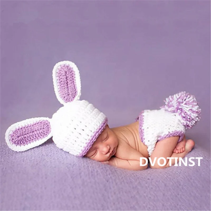 Dvotinst Newborn Props Soft Baby Boy Girls Costume Infant Knitted Rabbit Outfit Set Photography Accessories | Детская одежда и