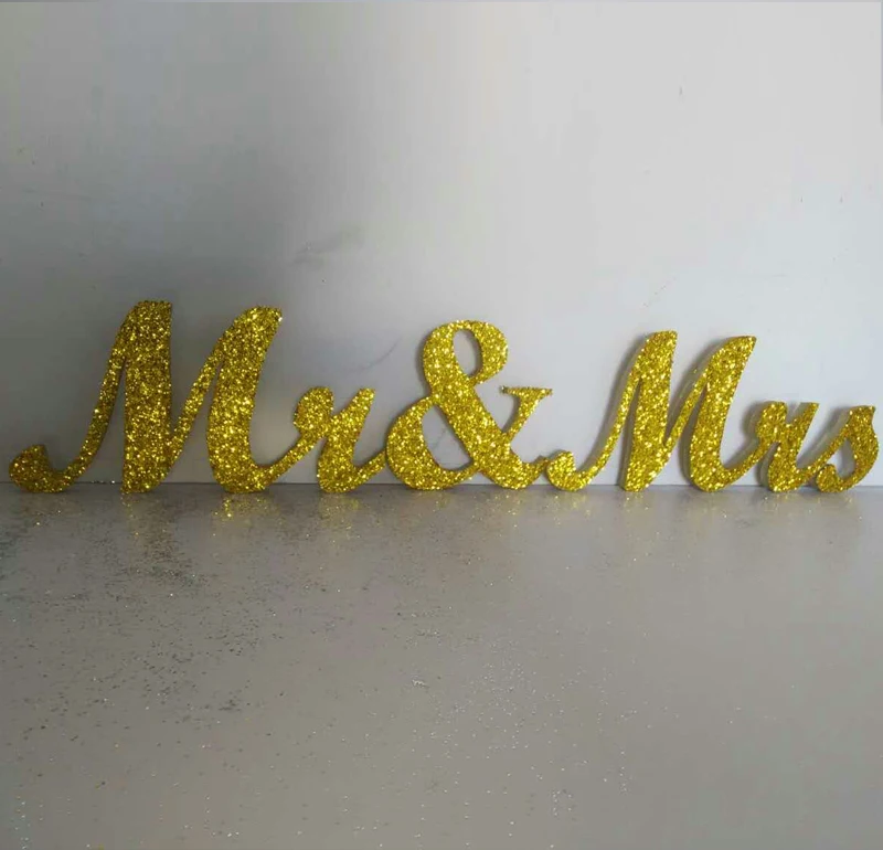 Mr& Mrs Золотой Блестящий Свадебный знак, украшение для свадебного стола, отдельно стоящий Свадебный знак с буквами