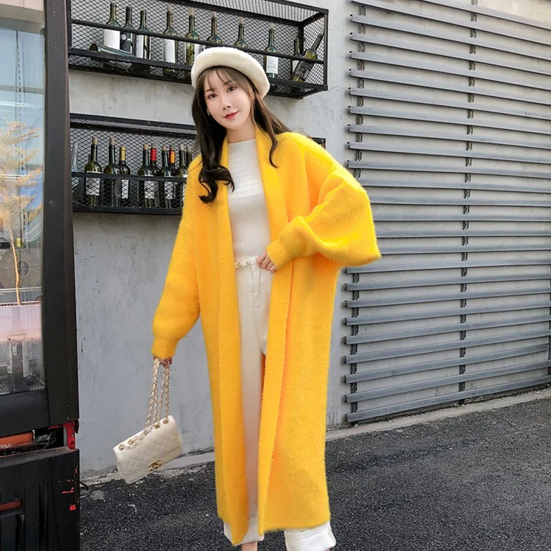2020 Autumn New Cardigan Sweater Lantern Sleeve Loose Plus-Sized Casual Sweat Oversize Femme Long Coat Womens Sweater AA5518