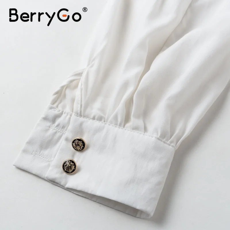 BerryGo винтажная женская блузка на пуговицах рубашка модная уличная с длинным