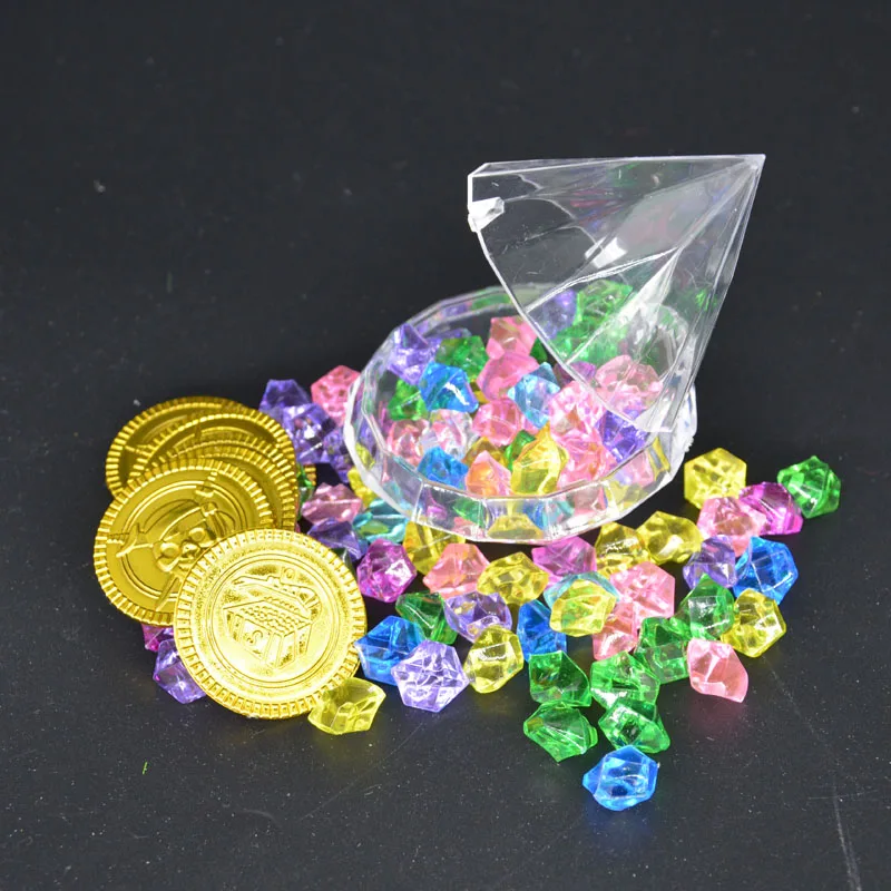 Treasure Hunting Box Children Retro Plastic Toy Gold Coins and Pirate Gems Halloween Christmas Xmas Birthday|Сувениры для