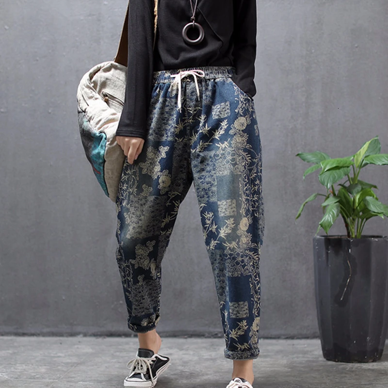 Женские джинсы с цветочным принтом Max LuLu повседневные свободные брюки-султанки в