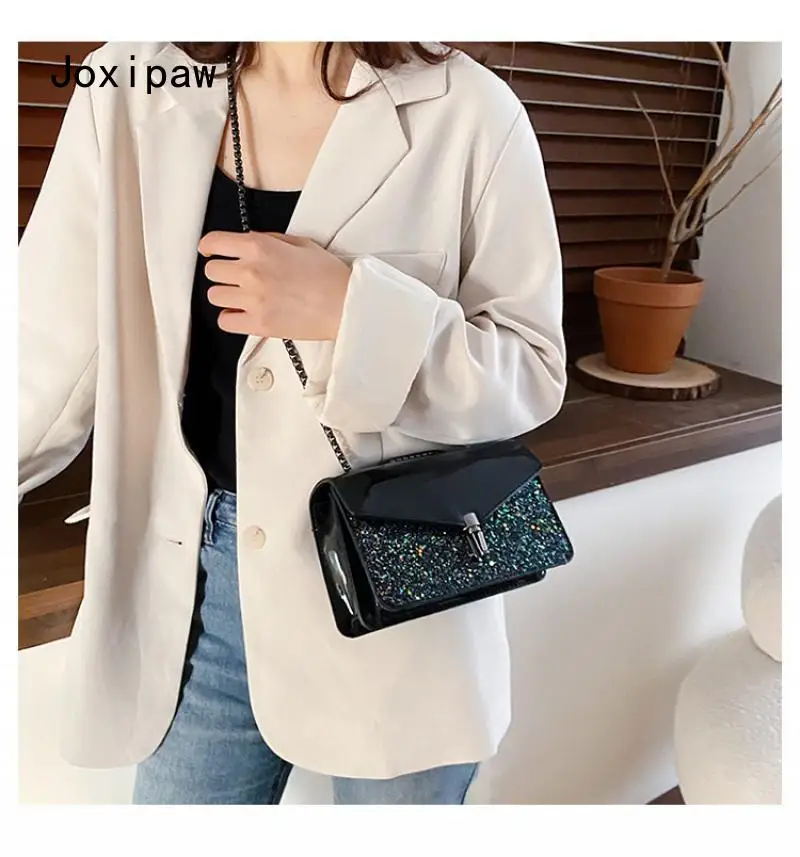 

2021 женская сумка-мессенджер на одно плечо с блестками и цепочкой женская дизайнерская сумка-книжка женская сумка-мессенджер для путешестви...