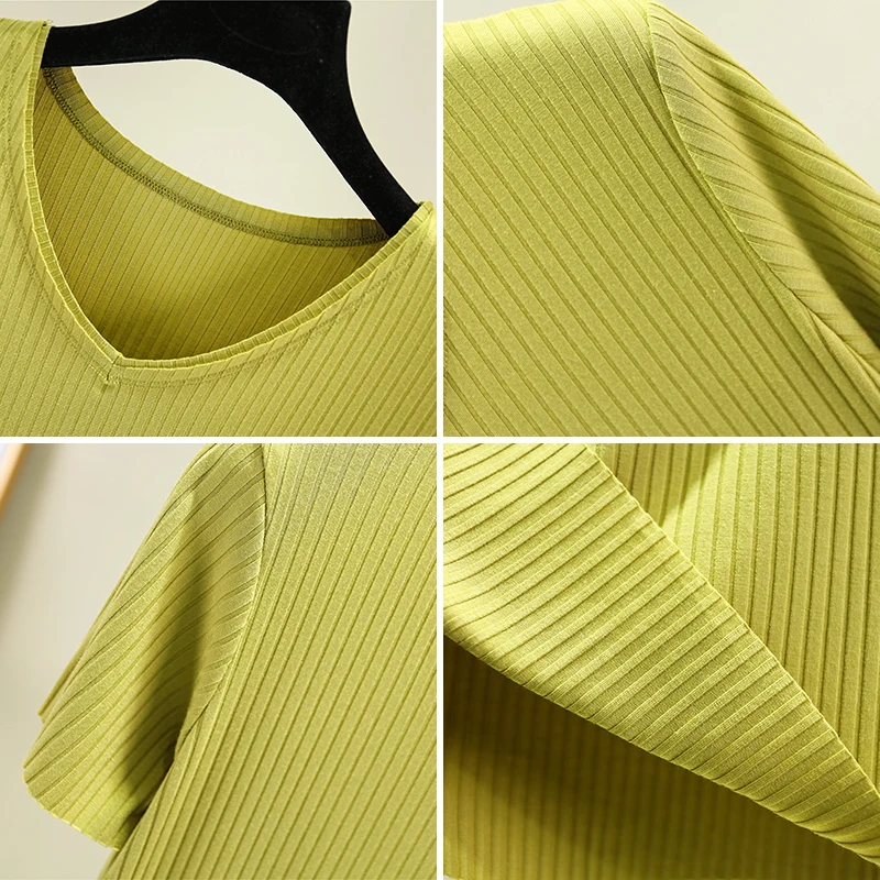 

2020 Summer T-Shirt Women Casual Tees Short Sleeve No trace double layer V-neck Solid Color Model Tops Korean Clothes T-Shirt