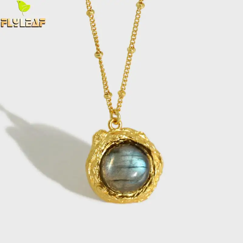 

925 Sterling Silver Labradorite 14k Necklace Women French Light Luxury Style Lady Party Jewelry Flyleaf New Arrival