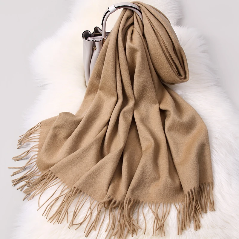 Winter 100% Pure Wool Scarf Women Solid Grape Warm Echarpe Wraps for Ladies Cashmere Foulard Femme Thicken Merino Scarves |