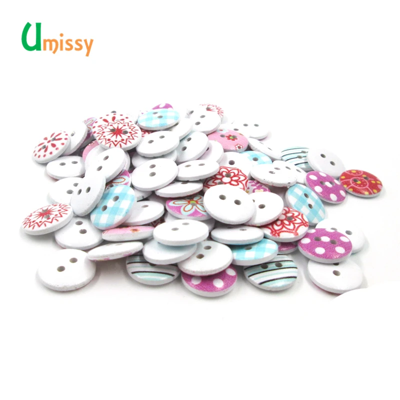 100 шт. деревянные кнопки белая плоская задняя сторона 2 отверстия смешанные