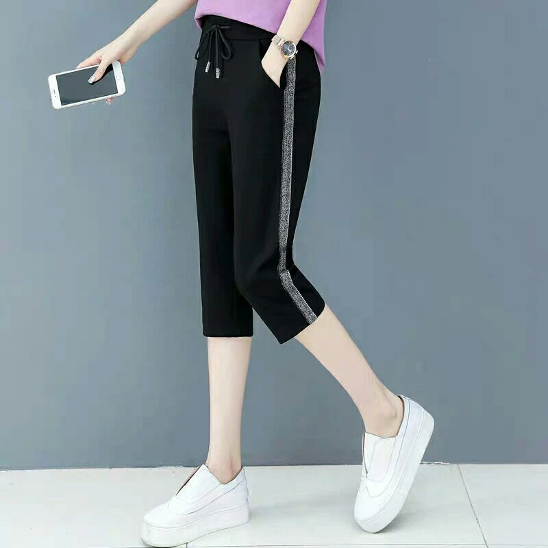 Капри женские спортивные штаны 2020 летние корейский стиль высокая талия размера