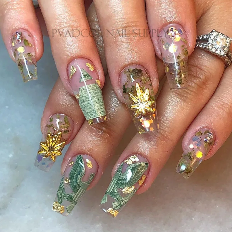 50 шт. подвески для ногтей горшок золотой лист декор акриловые украшения маникюр |