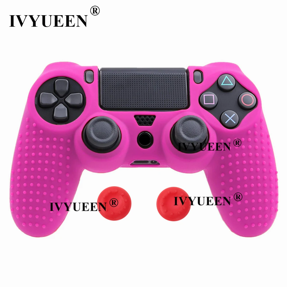 IVYUEEN силиконовый чехол с шипами для sony playstation 4 PS4 Pro тонкий контроллер защитный чехол для джойстика с 2 захватами для большого пальца - Цвет: Розово-красный