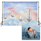 Картина маслом Парусник в море волны фотографии фон для новорожденных Одежда для маленьких детей, хороший подарок на день рождения, акварельный фон для фотосъемки W4172