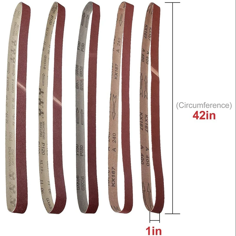 

25 Pack 1 x 42 Inch Sanding Belts Aluminum Oxide Sander Belt (5 Each of 80 120 150 240 400 Grits) for Belt Sander