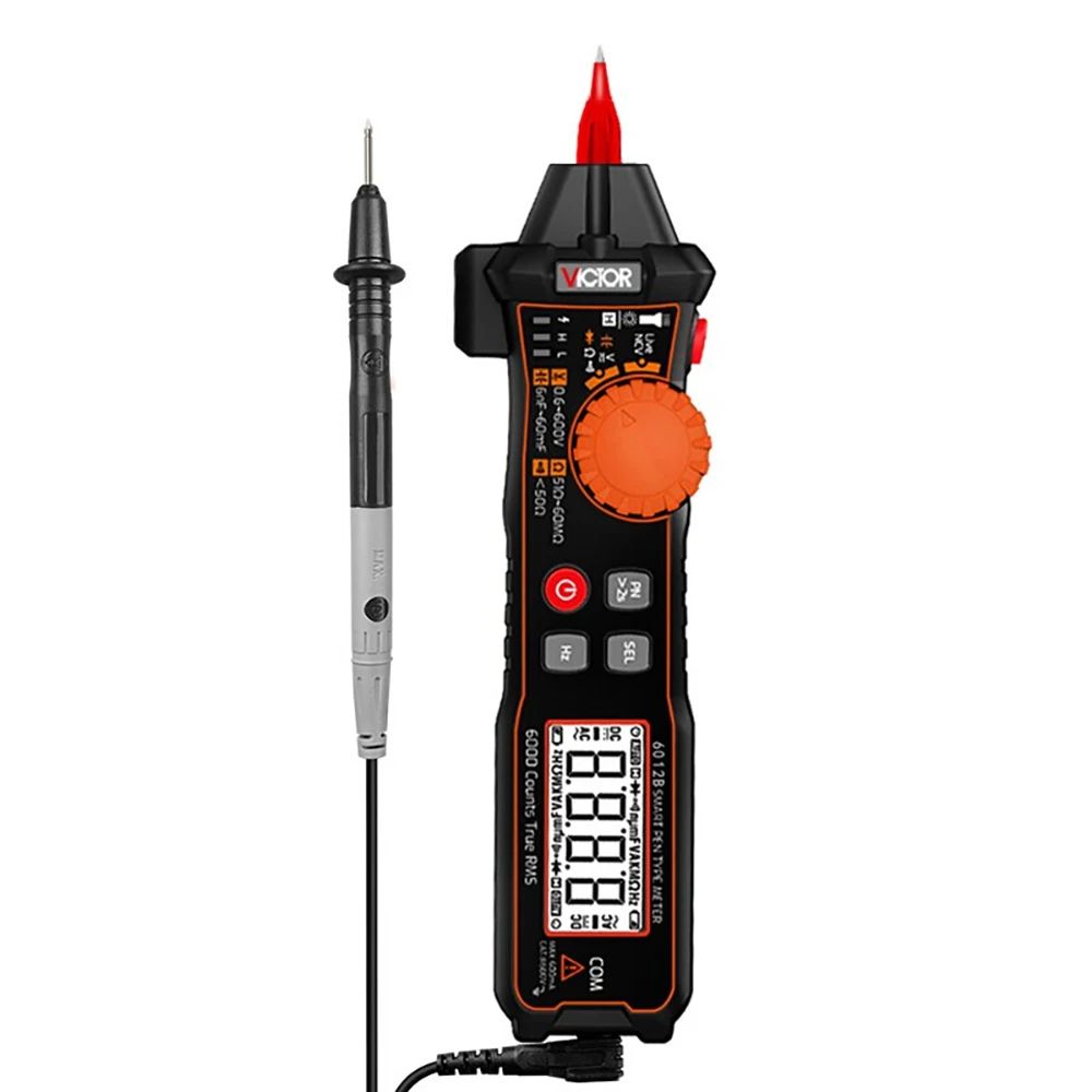 

Victor 6012A/B Smart Pen Type Digital Multimeter AC/DC Voltage Current 6000 Counts True RMS Ohm Capacitance Logic Level Hz Meter