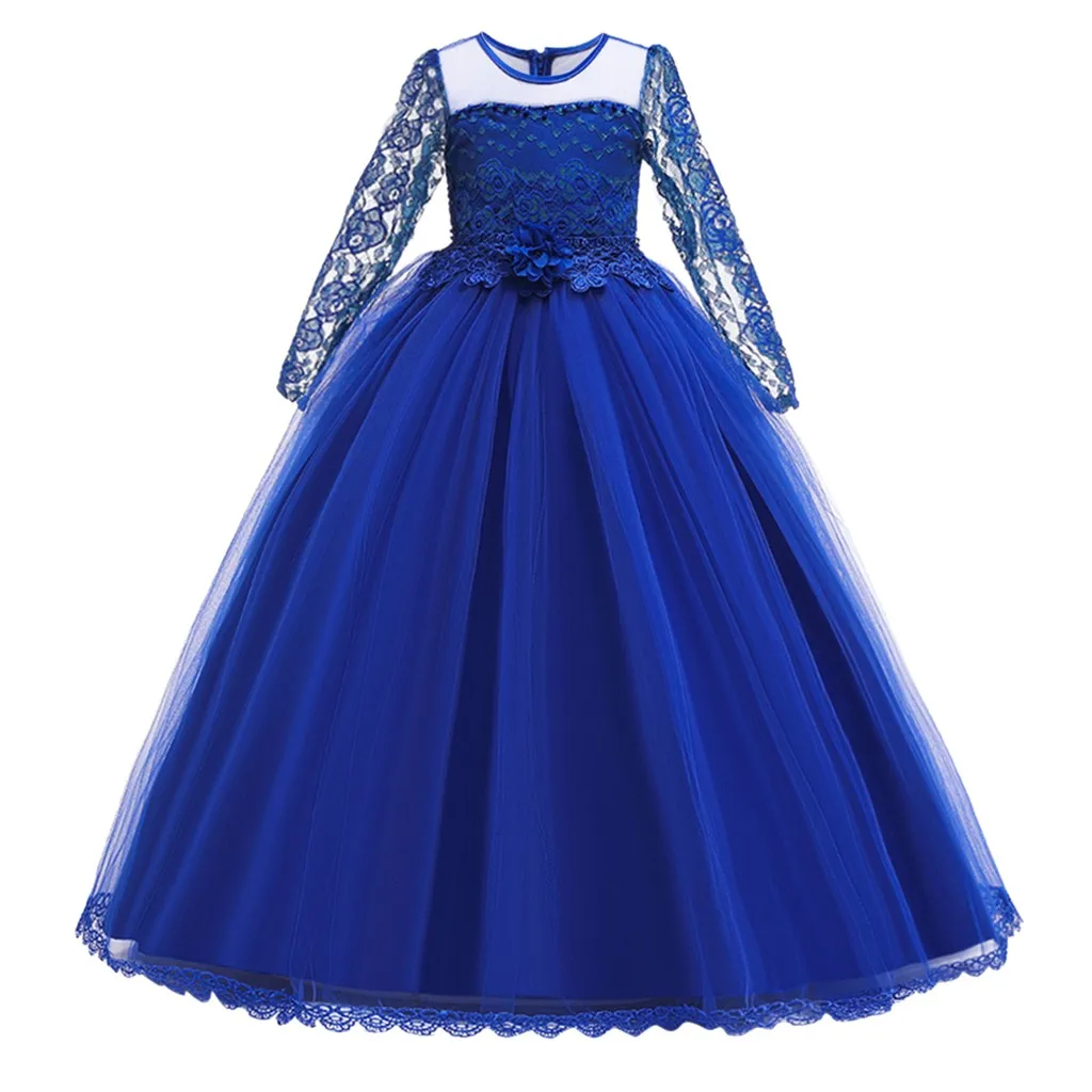 Зимнее платье для маленьких девочек кружевное принцессы с длинными рукавами и