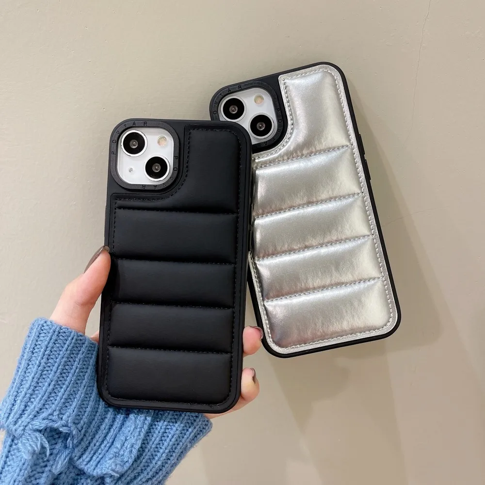 

Silver Black Down Jacket Shape Shell For iphone 11 12 13 Pro ProMax XS X XR XSMAX Cases Cover