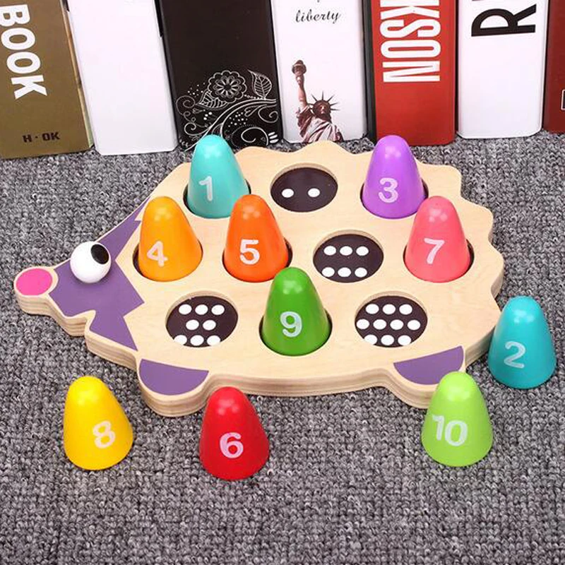 

Educational Wooden Montessori Toys Math Toy Cartoon Colorful Hedgehog Matching Numerals Infant Baby Birthday Gift 2021
