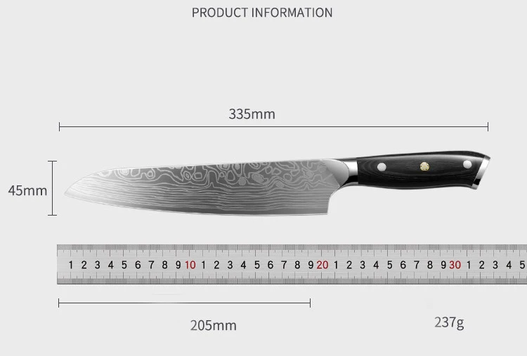 Кухонный нож из нержавеющей стали с двойной лазерной гравировкой дамасский
