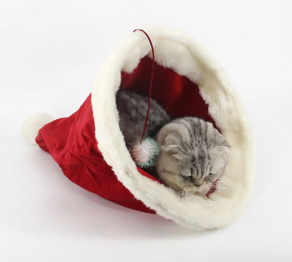 Christmas Hat Pet Nest Cat Bed for Cat Christmas Decorations For Home Navidad Hats House Sleeping Bag Mat Pets Winter Warm Gift