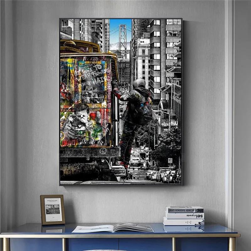 

Street Graffiti Art City Landscape Decoration Painting Wall Canvas Art Wall Poster Print Art Abstract Picture for Living Room