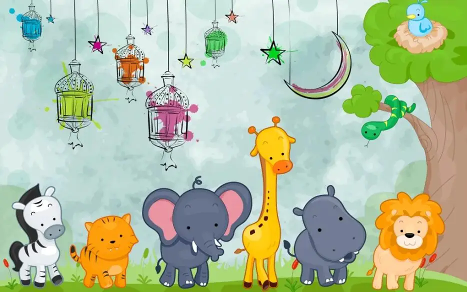 3D обои Milofi на заказ роспись вручную мультяшный мир животных фон для детской