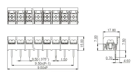 50 шт./лот 9 5 мм шаг 2P 3P 4P Контактный прямой барьер винт PCB провода коннектор блоки HB