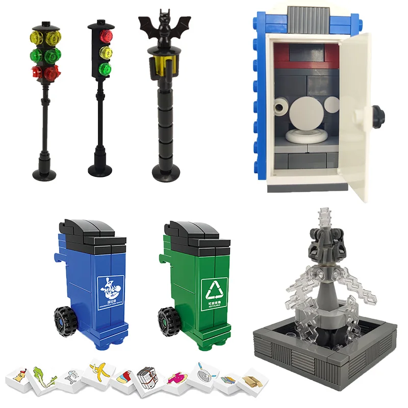 Блокировка города аксессуары завод модель уличный вид фонтан книжная полка MOC