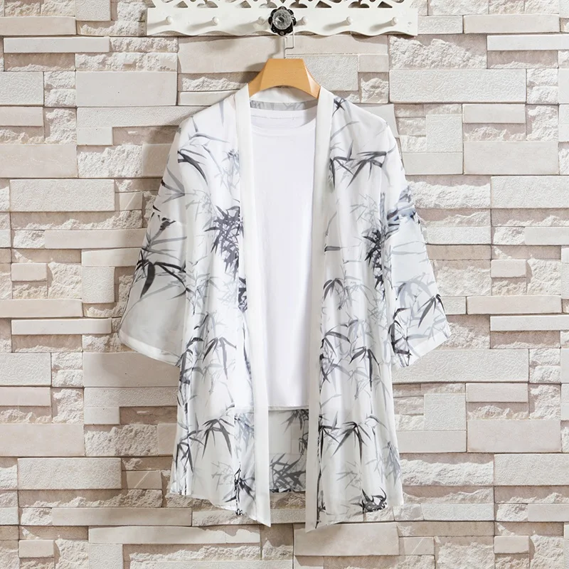 

Haori Japanese Yukata Kimono Shirt Men Obi Yukata Samurai Kimonos Karate Asian Streetwear Traditional Japanese Clothes KK3512