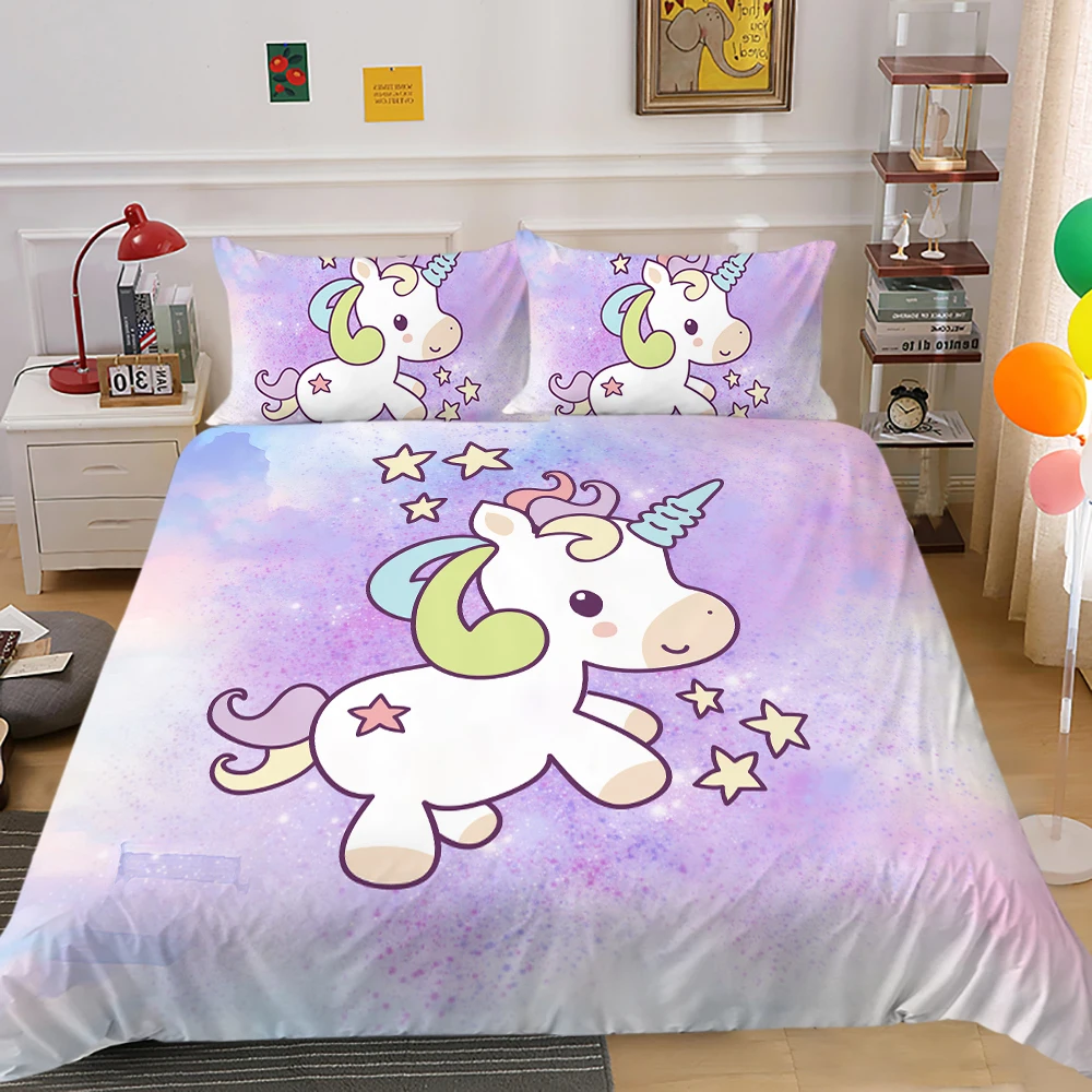 

Luxury 3D Bedding Sets Unicorn Comforter Quilt Cover Set Queen King Double Single Size 2/3 Pcs Bedclothes