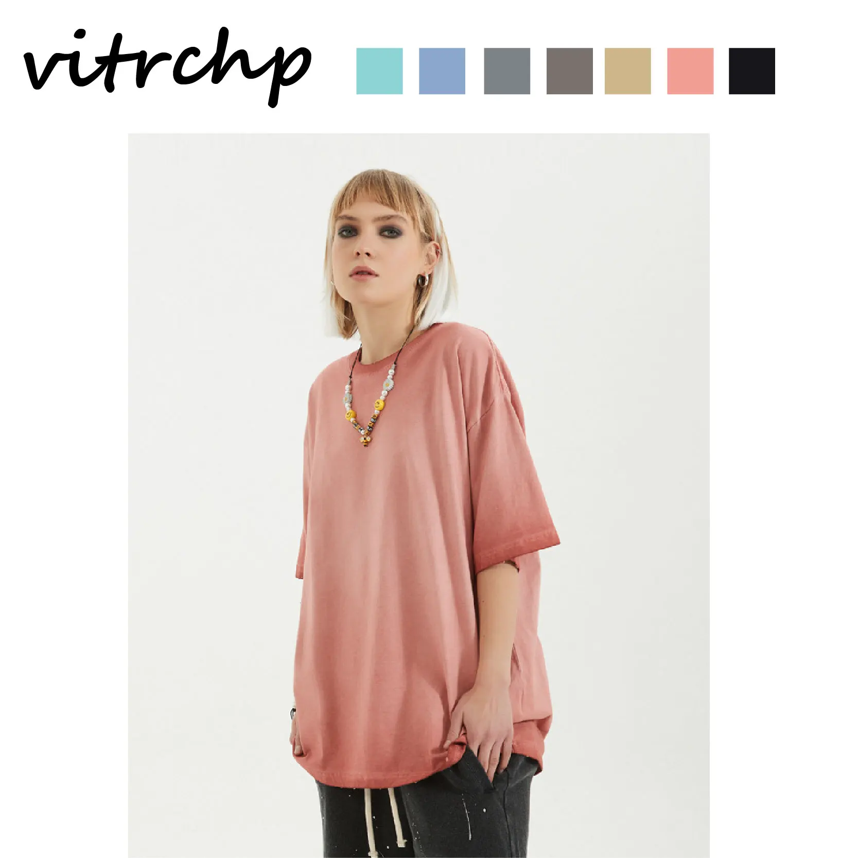 

2021 VITRCHP Summer New Style Gradient Edging and Old European and American Trend Short-Sleeved T-Shirt for Couple