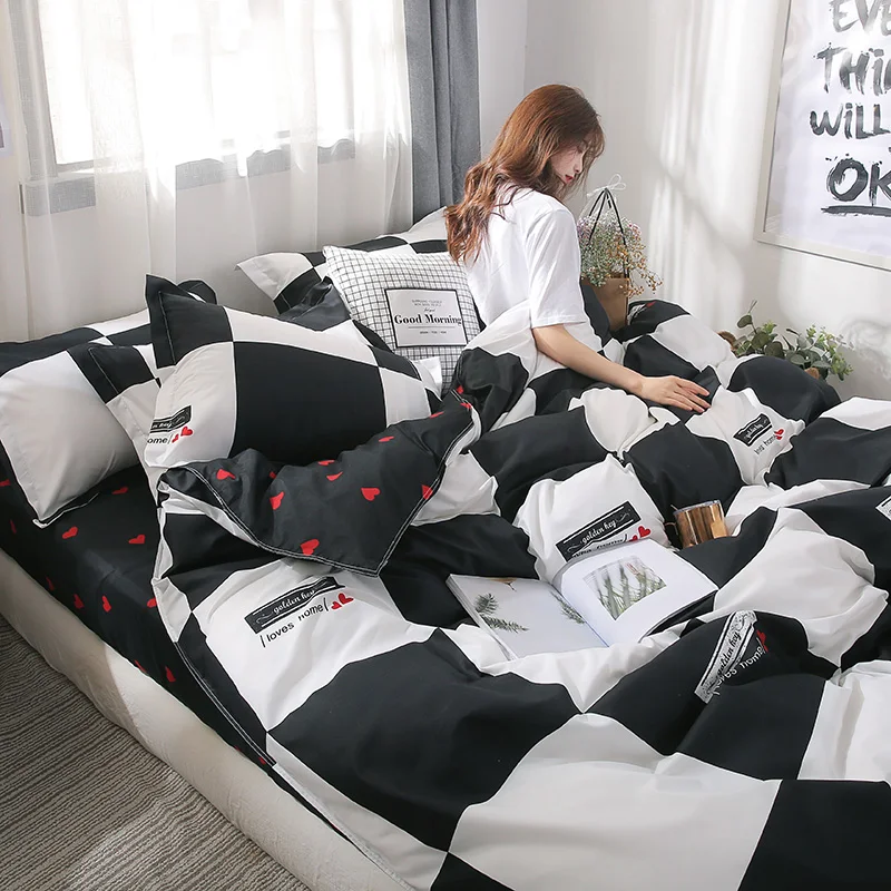 

black and white plaid bedding set for children adult duvet cover sheet pillowcase bed sets singe queen king size