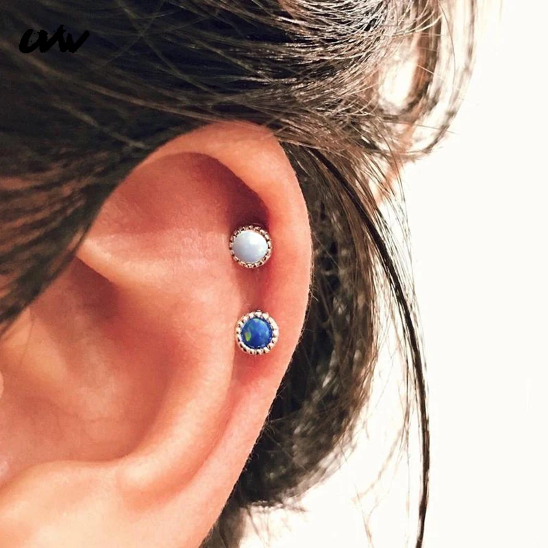 Женские круглые серьги-гвоздики из нержавеющей стали с опалом 1 шт. | Украшения и