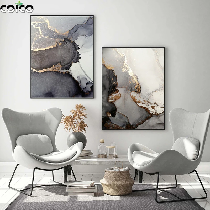 

Abstract Nordic Golden Gray Fluid Marble Texture Canvas Art Painting For Living Room Bedroom Porch Prints Home Wall Poster Decor