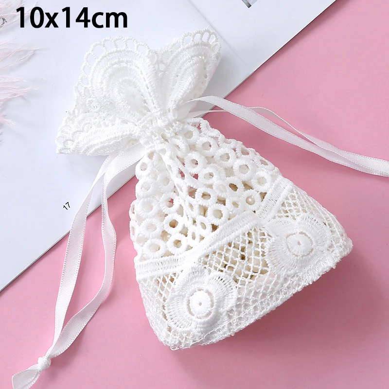 

Кружевные тканевые мешочки для ювелирных изделий 10 шт./лот 10x14 см, Ажурные кружевные Подарочные сумки с круглым дном, мешочек на шнурке, косм...