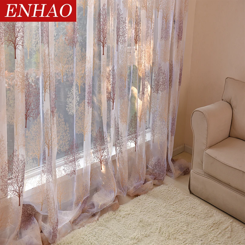 Современные тюлевые шторы с рисунком для Гостиная Кухня люксовые сплошные