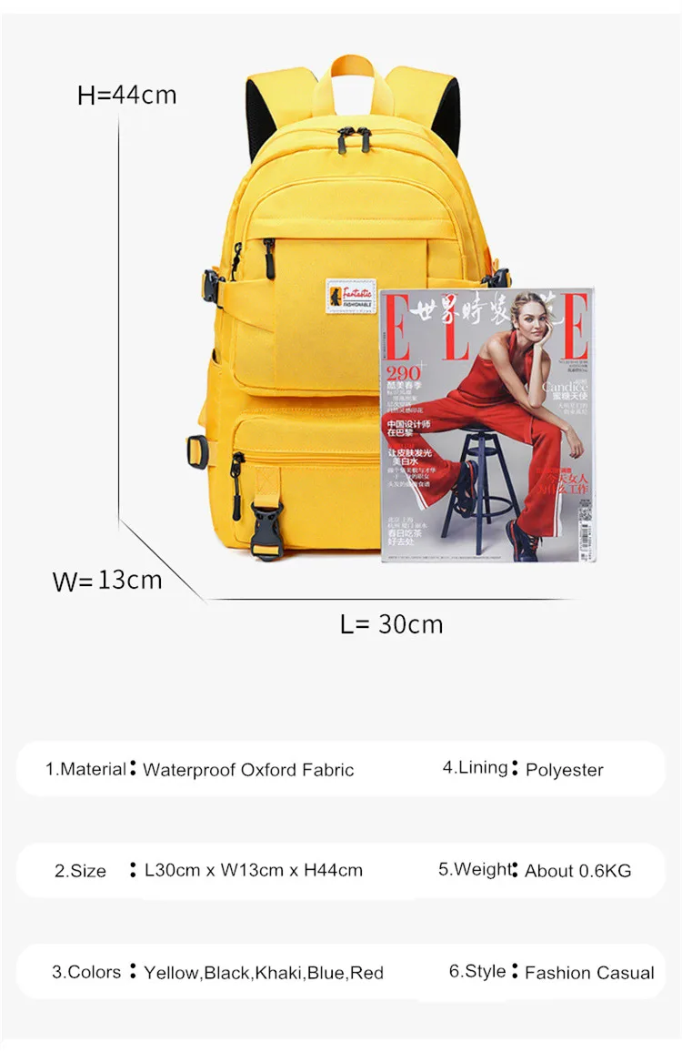 Fengdong fashion yellow backpack children school bags for girls waterproof oxford large school backpack for teenagers schoolbag