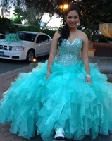 luxury silver crystal quinceanera dresses mint green ball gown organza ruffles tiered puffy princess dress debut for 15 year