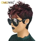 Оптовая продажа, короткие парики из человеческих волос для чернокожих женщин, волнистый парик с вырезом Фея 1B99J, бордовые бразильские неповрежденные волосы, безклеевые парики с челкой