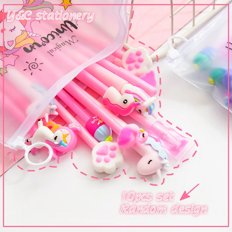 6 1 подарки для детей 】 Милая гелевая ручка случайный стиль и единорог пенал Чехлы