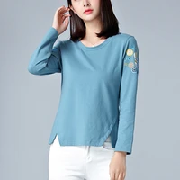 tee shirt femme spring autumn embroidery basic t shirts solid top mujer long sleeve t shirt women casual cotton poleras mujer
