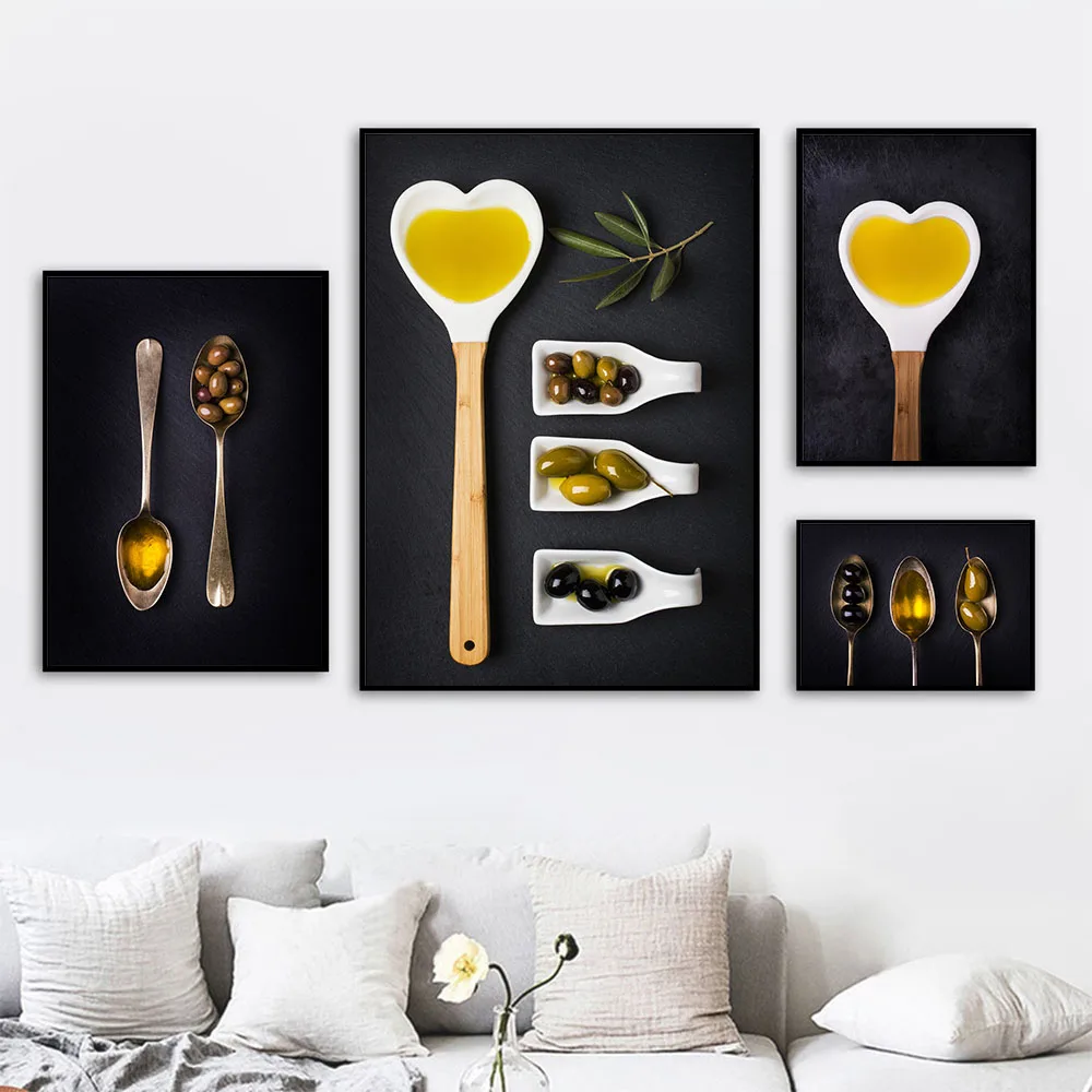 Оливки в форме сердца ложка холст картины плакаты принты украшение для дома