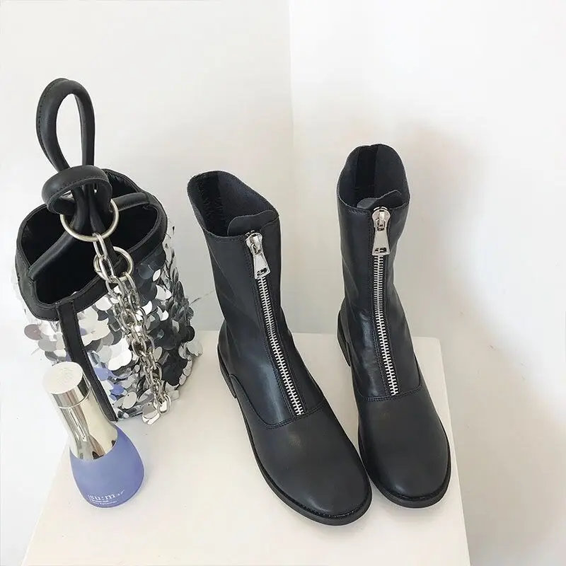 Осень 2019 праздничные новые женские ботинки с одной передней молнией спереди
