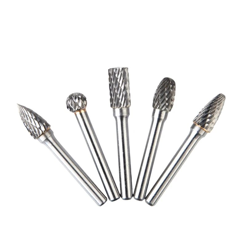 

5Pcs Tungsten Carbide Carving Burrs Bit Double Cutter Burring File Grinder Drill for Metal Wood Grinding Polishing