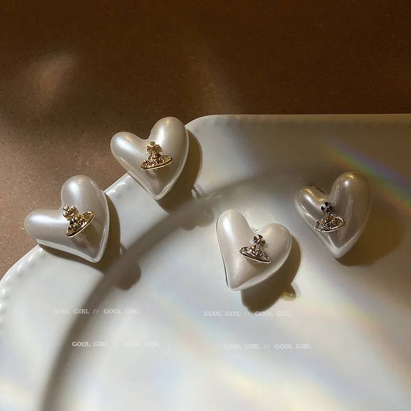 

925 Silver Needle Heart-shaped Pearl Oil Dripping Love Diamond Cold Wind Temperament Earrings