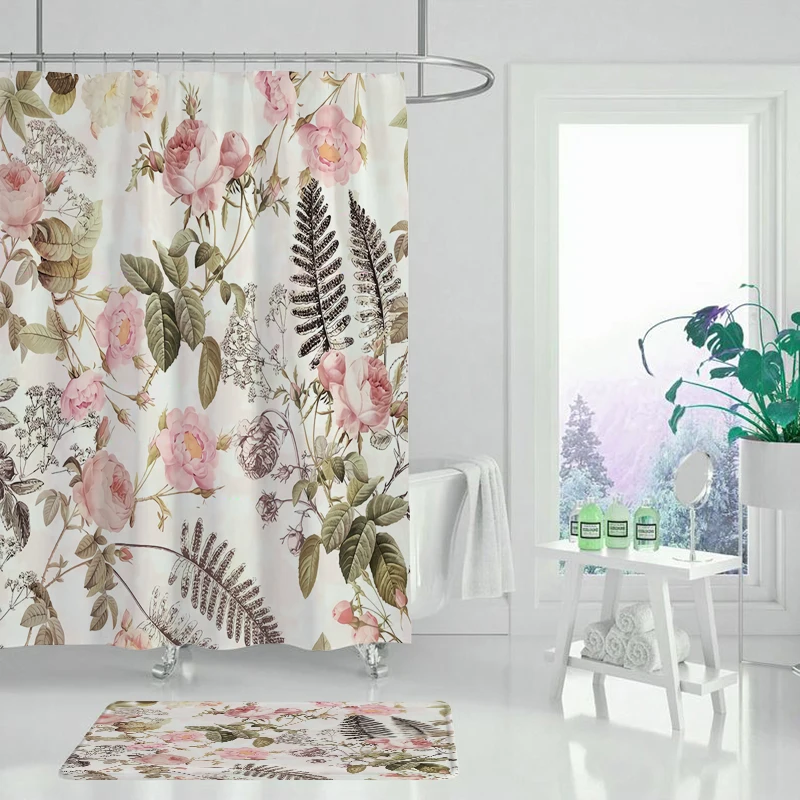 

Garden flowers plant flowers shower curtain bathroom curtain fabric waterproof polyester shower curtain