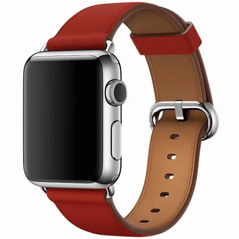 Красный Кожаный ремешок для часов Apple Watch 42 мм 38 мм 40 мм 44 мм для iWatch ремешок Спортивная Пряжка 1 2 3 4 серия 5 - Цвет ремешка: Красный