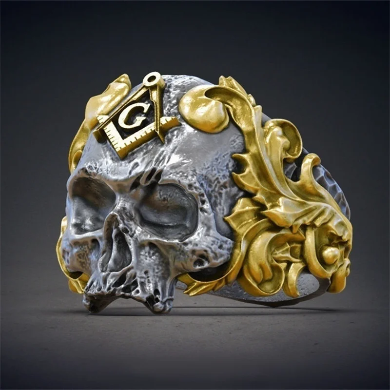 

fashionable Personality Gothic Mysticism Men's Rings Golden Masonic Retro Punk trend Men's Rings Jewelry wholesale