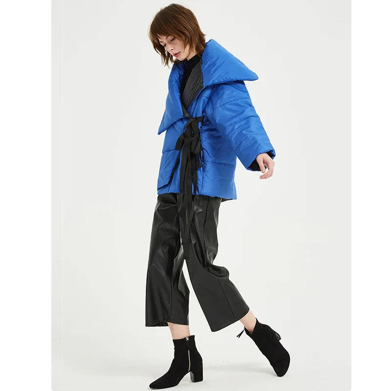 2021  Winter Casual  Jacket Women Casual Blue Lapel Cloak Shawl Fashion Tie Wide Loose Jacket Solid Color Irregular Parkas